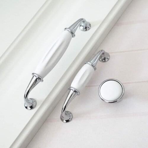 Ceramic Handle Drawer Pulls Knobs Handles Cabinet Knobs Handles Kitchen Furniture Handle Pull Knob Hardware Silver White 96 128