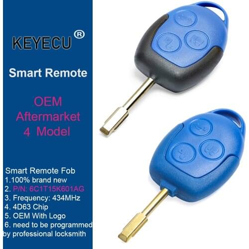 KEYECU (2 Models ) 433MHz 4D63 OEM / Replacement Remote Key 3 Button for Ford Transit WM VM 2006-2014 6C1T15K601AG