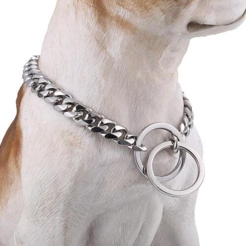 15mm Dog Chain Dog Collar Choker Link Necklace Pet Supplies Silver Color Solid Stainless Steel Metal Accessory High Polished