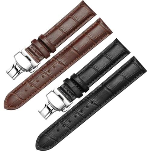 Butterfly Buckle Leather Watch Band Leather Watchband Replacement Watch Strap 14mm 16mm 18mm 19mm 20mm 21mm 22mm 24mm