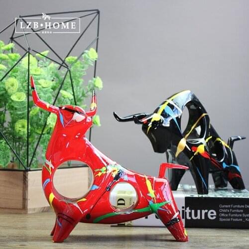 CREATIVE RESIN COW BULL STATUE VINTAGE ABSTRACT ART HOME DECOR CRAFTS ROOM DECORATION OBJECTS RESIN BAR CATTLE ANIMAL FIGURINES