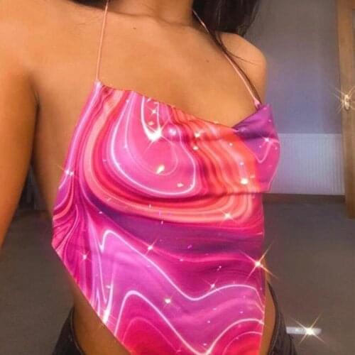 Women Crop Top T Shirt Sexy Halter Lace-up Camis Summer Sleeveless Backless Slim Vest Y2k Cropped Tops T-shirts Streetwear Mujer