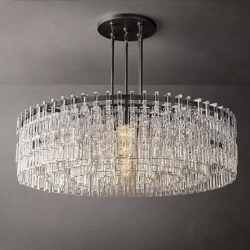 Round Chandelier 48" Modern Chandelier Lighting LED Luxury Prism Glass Living Room Lamp Black Dining Room Light Fixture