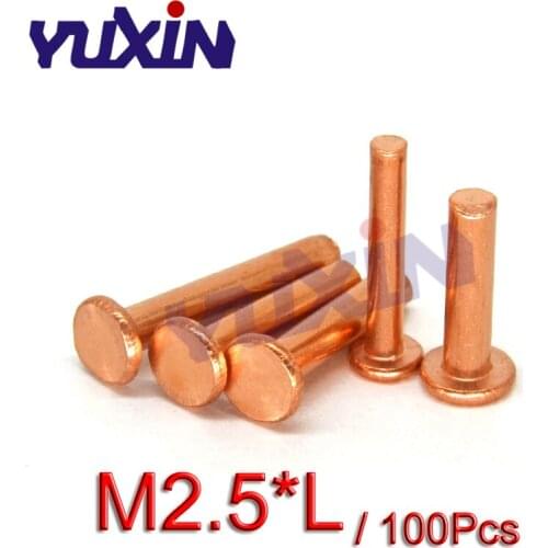 100Pcs Brass Solid Rivets GB109 M2.5*L Flat Head Copper Rivets Solid Brass Rivet 2.5mm Diameter 3mm-12mm Length