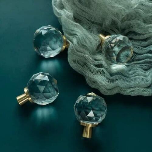 Brass Furniture Wardrobe Cabinet Drawer Knob Round Crystal Door Pull Kitchen Cupboard Dresser Closet Hardware Room Metal Handle