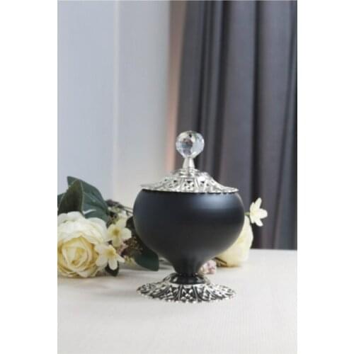 Metal Silver Black Lace Decorated Lokum-sugar bowl