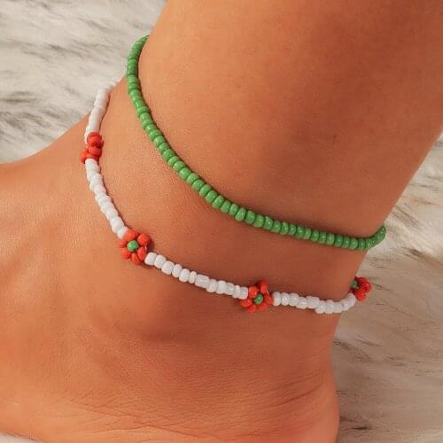 Boho Candy Beads Charm Multilayer Anklets Flower Handmade Foot Chain Bracelet Barefoot Beach Jewelry Bijoux for Women Girlfriend