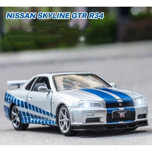 1:32 Nissan Skyline Ares GTR R34 Diecasts & Toy Vehicles Metal Toy Car Model High Simulation Pull Back Collection Kids Toys
