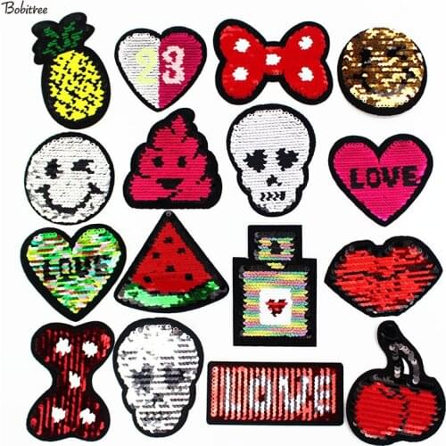 Fashion Cartoon Reversible Sequin patches Iron on Changing Color Women Girls Stickers Clothes Decoration DIY Applique