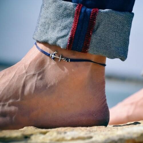 Anchor anklet for men mens anklet with a silver anchor blue cord anklet for men gift for him mens ankle bracelet