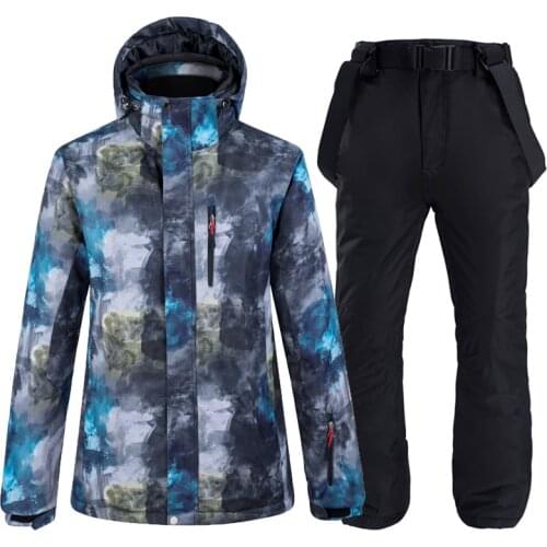 -30 degrees Mens Snow Suit set 10k Waterproof Windproof Winter outdoor Sport Wear Warm Snowboarding Ski Jacket + Bibs snow pant