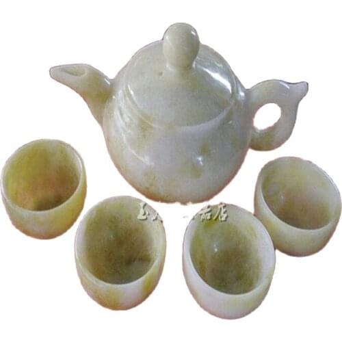 China handmade jade carving natural stone jade teapot and tea cup A set