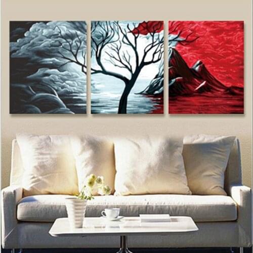 DIY Oil Painting by Numbers Lonely withered Tree 40x50cmx3pcs Triptych kits Landscape Pictures by Numbers Wall art Home Decor
