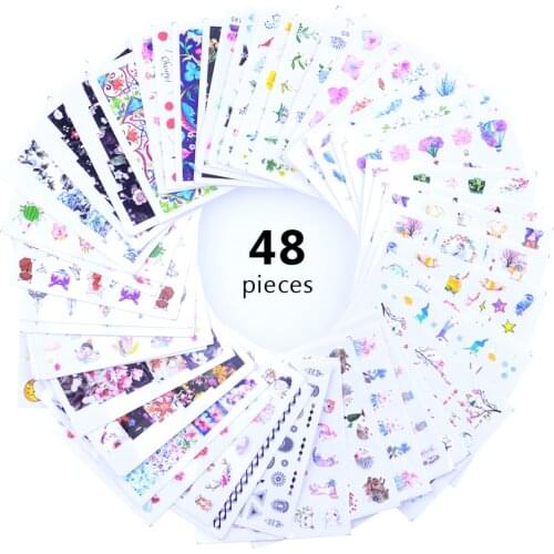 48pcs Mixed Design Nail Sticker Set Jewelry Flower Animals Geometry Watermark Decals Tattoo Nail Art Slider Wraps