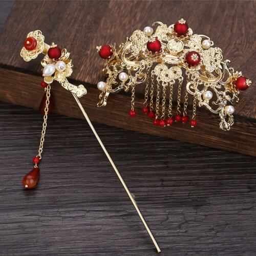 Ancient chinese wind hairpins hand-flow top sets hair ornaments women wedding hair jewelry