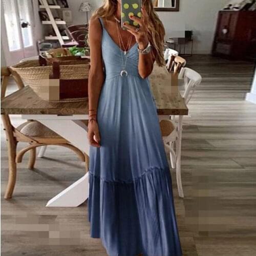 Woman boho dress sexy v-neck gradient long dress spaghetti strap maxi dress female holiday beach dress vestidos largos plus size