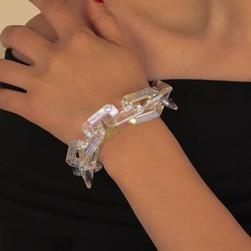 ZiccoWong Transparent Acrylic Square Link Bracelet For Women Girl Fashion Geometric Colorful Resin Bracelet Bangle Jewelry Gift