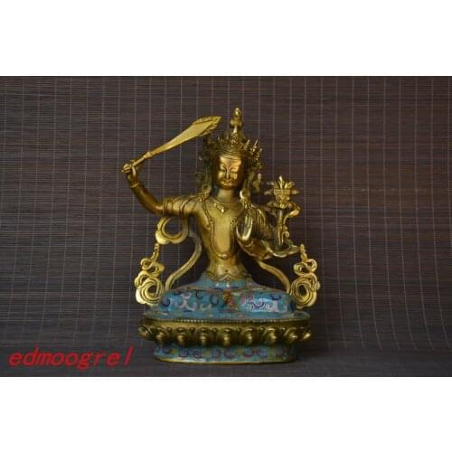 Rare Qing Dynast Tibet Cloisonne & Gilt Nepali Buddha---Holding the sword king copper Statue/ Sculpture,free shipping