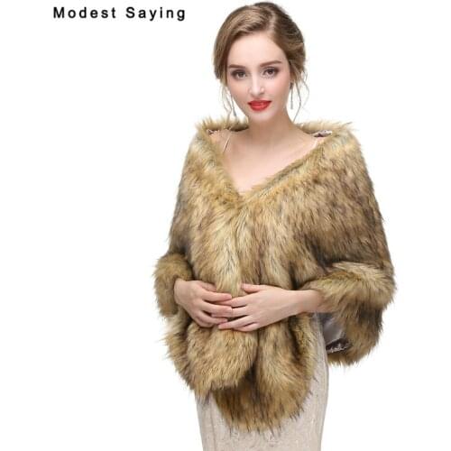 Luxury Brown Faux Fur Wedding Shawls 2017 Imitation Raccoon Fur Bridal Wraps Warm Bolero for evening dresses Wedding Accessories