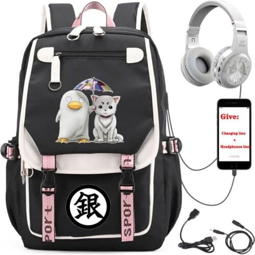 Anime GINTAMA backpack Unisex Travel Backpack student School book Bag USB Charging teenagers Laptop packsack