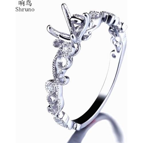 Shruno Round 5-6mm Sterling Silver 925 Natural Diamondsd Semi Mount Engagement Ring Setting For Women Fine Jewelry Diamonds Ring