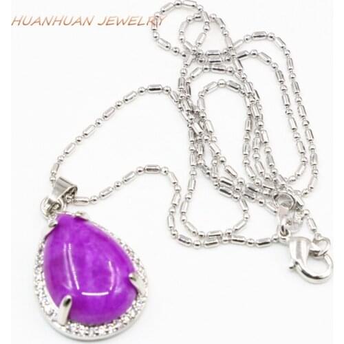 Silver-Color Stainless Steel Chain Red Natural Jades Stone Pendant Waterdrop Teardrop Pendants 16x25mm Necklace For Women B3331