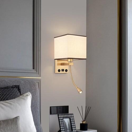 European-Style Modern Bedside LED Wall Lamp Bedroom Living Room Corridor Fashion Home Fabric USB Charging Decorative Light