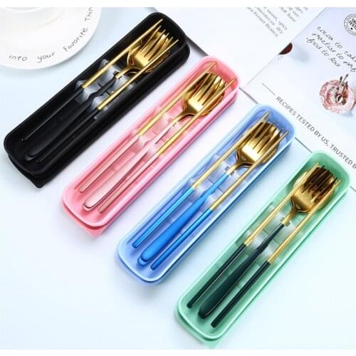 Dinner Set Cutlery 304 Stainless Steel Tableware Fork Spoon Chopsticks Dinnerware Set with Box Golden Paint Western Dinner Tools