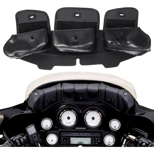 Motorcycle Windshield Bag Saddle 3 Pouch Pocket Fairing Bag For Harley Touring FLHT 1996-2013 PU Leather Front Frame Storage Bag