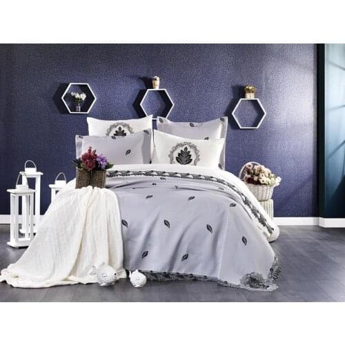 French Laced Embroidered Alya Battaniyeli Bridal Set Gray