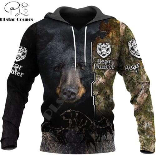 Love Black Bear Hunting 3D All Over Printed Mens Autumn Hoodie Sweatshirt Unisex Streetwear Casual Zip Jacket Pullover KJ615