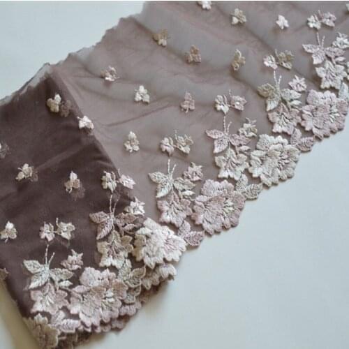2YDS Brown Mesh Light Purple Mixed Flower Embroidered Scalloped Tulle Lace 18cm Width Wedding,Garment,Undergarment