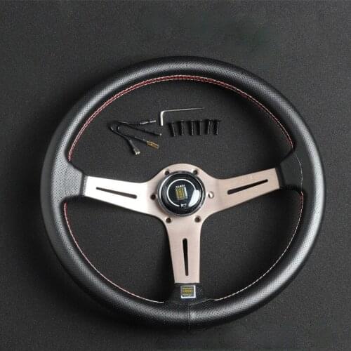 14 inch / 35 cm screw hole diameter 70mm personality Pu metal leather rally racing universal steering wheel