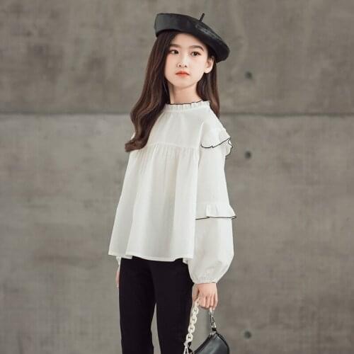 4 To 16 Years Kids and Teen Girls Spring Cotton Casual Shirt 2021 New Children Long Sleeve Pullover Top Elegant, #9423