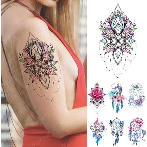Waterproof Temporary Tattoo Sticker Mandala Dreamcatcher Flash Tatto Lion Butterfly Body Art Arm Water Transfer Fake Tatoo Women