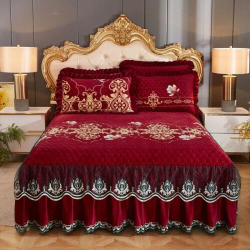 High Grade Luxury Soft Bed Skirt Winter Plush Thick Quilted Bed Cover Skirt King Queen Pad Bed Spreads Bed Cover Bed Skirt