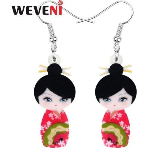 WEVENI Acrylic Japanese Kimono Girl Doll Earrings Drop Dangle Decorations Jewelry For Women Girls Teens Hot Sale Charm Gift Bulk