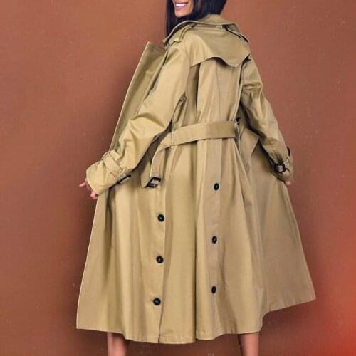 Double breasted accept New waist long windbreaker female temperament joker leisure retro loose coat can customized big size