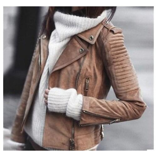 Womens Autumn Biker Jacket Oblique Zipper Cardigan Solid Slim Spring Female New Fashion Vintage Long Sleeve Pu Leather Jacket