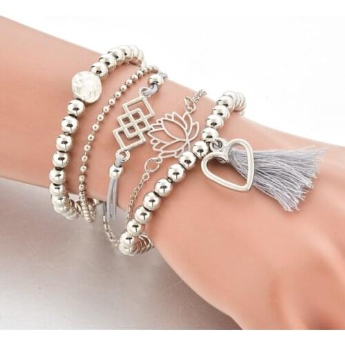 TOUCHEART 5 pcs/set Silver Openwork Lotus Bracelets&Bangles For Women Tassel Bracelet Charm Jewelry Making Bracelets SBR190156