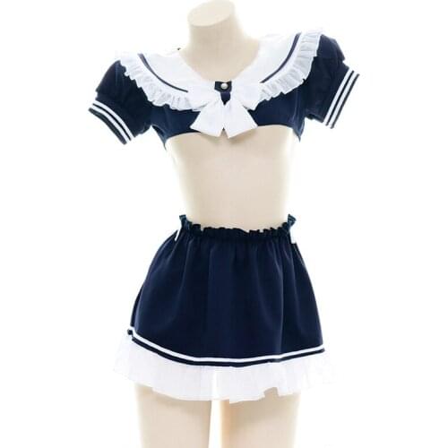 Women Bowknot Sexy Ultra Short Sailor Suit Lace & Miniskirt Private Pajamas Girls Sexy Nightdress Sleepwear Cosplay