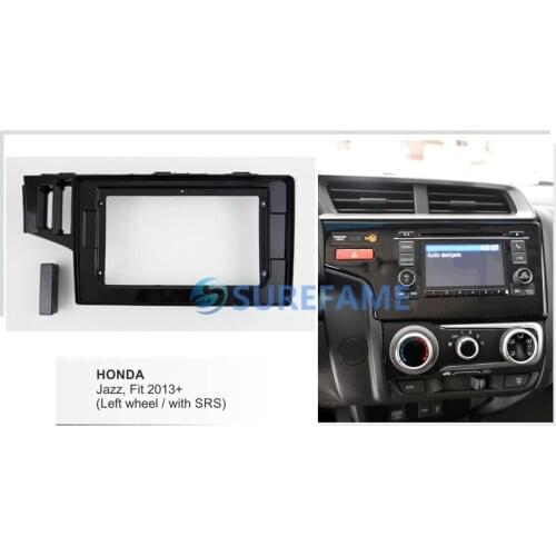 10.1 inch Car Radio Facia for Honda Jazz,Fit 2013+ (Left wheel/with SRS) Fascia Dash Kit Panel Adapter Bezel Trim Console Plate