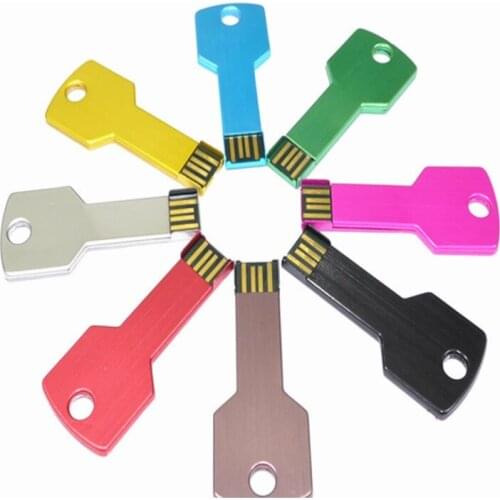 10pcs/lot Custom Logo Metal USB 2.0 Key Shape USB 4GB 8GB 16GB 32GB Pen Drive flash drive Memory Stick Pendrive 64GB for Gift