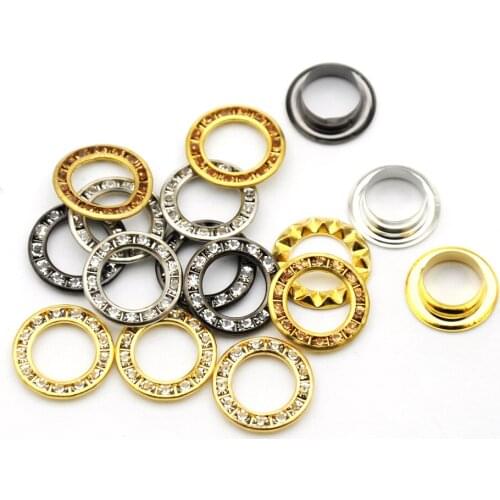 100sets/lot 4 colors 15mm round metal brass rhinestone eyelets crystal diamond grommets shoe accessories christmas decoration