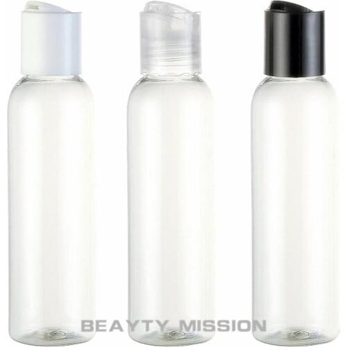 120ml x 36 Pcs Clear PET plastic round empty bottles with press cap (Disc top cap), bottle for lotion shampoo cosmetic packaging