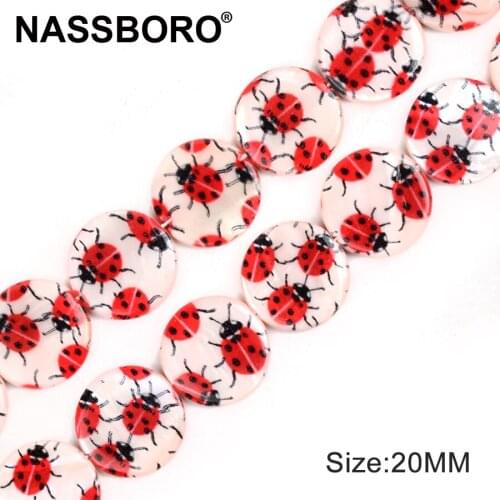 20mm Flat Round Shape Shell Beads Two Sides Pattern Printed Loose Spacer Beads for Jewelry Making DIY Necklace Materials 15"