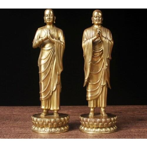 2P HOME temple altar Buddhism Sakyamuni Amitabha Buddha disciple Left and right ANAN KAYE Dharma protector brass statue