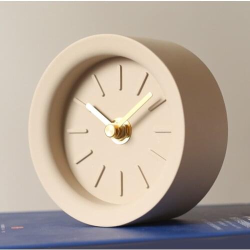 4 inch industrial wind modern minimalist cement mute clock bedroom bedside table Nordic round small table clock