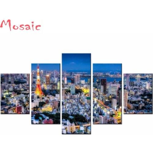 5 pcs diamond mosaic Paris city night full square Rubiks Cube rhinestones painting embroidery diamond painting Multi-picture