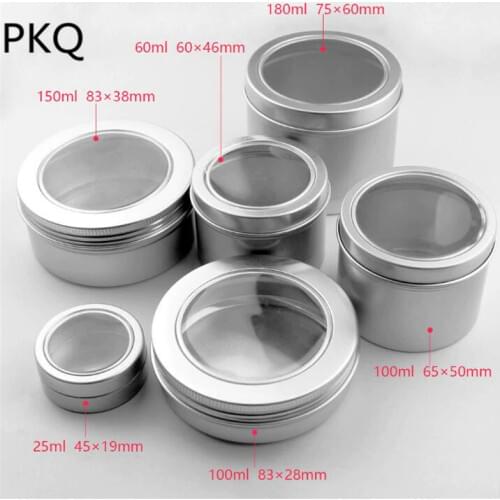 50pcs 25ml/60ml/100ml Aluminum Jars with clear window Empty Cosmetic Metal aluminum Tin Containers Sample Packaging Cans Box